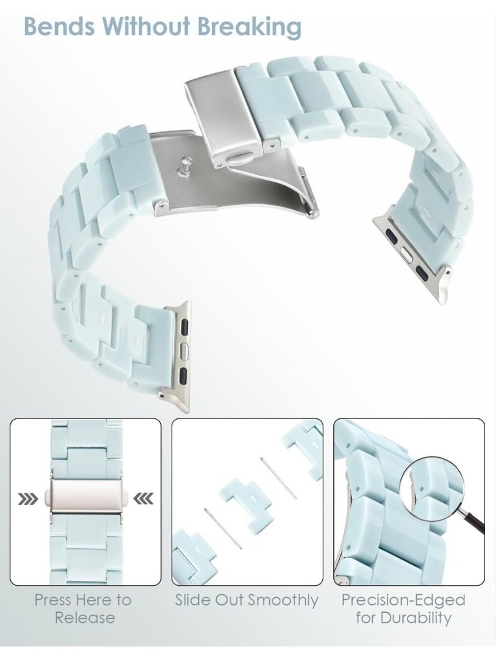 Women's Mint Blue Featherlight Resin Apple Band Lightweight Fashion Wrist Watch - Picture 3 of 6
